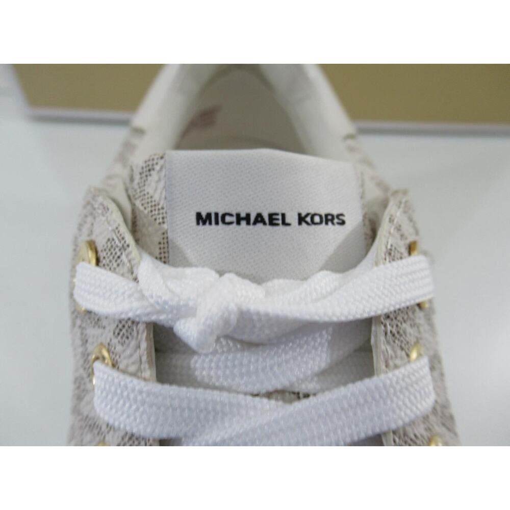 Michael Kors Emmett Lace up MK Logo Jacquard Sneakers Vanilla Beige Size 8 - Picture 8 of 10